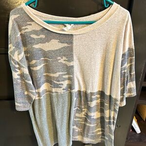 BiBi Two-Tone Camo Short Sleeve Top